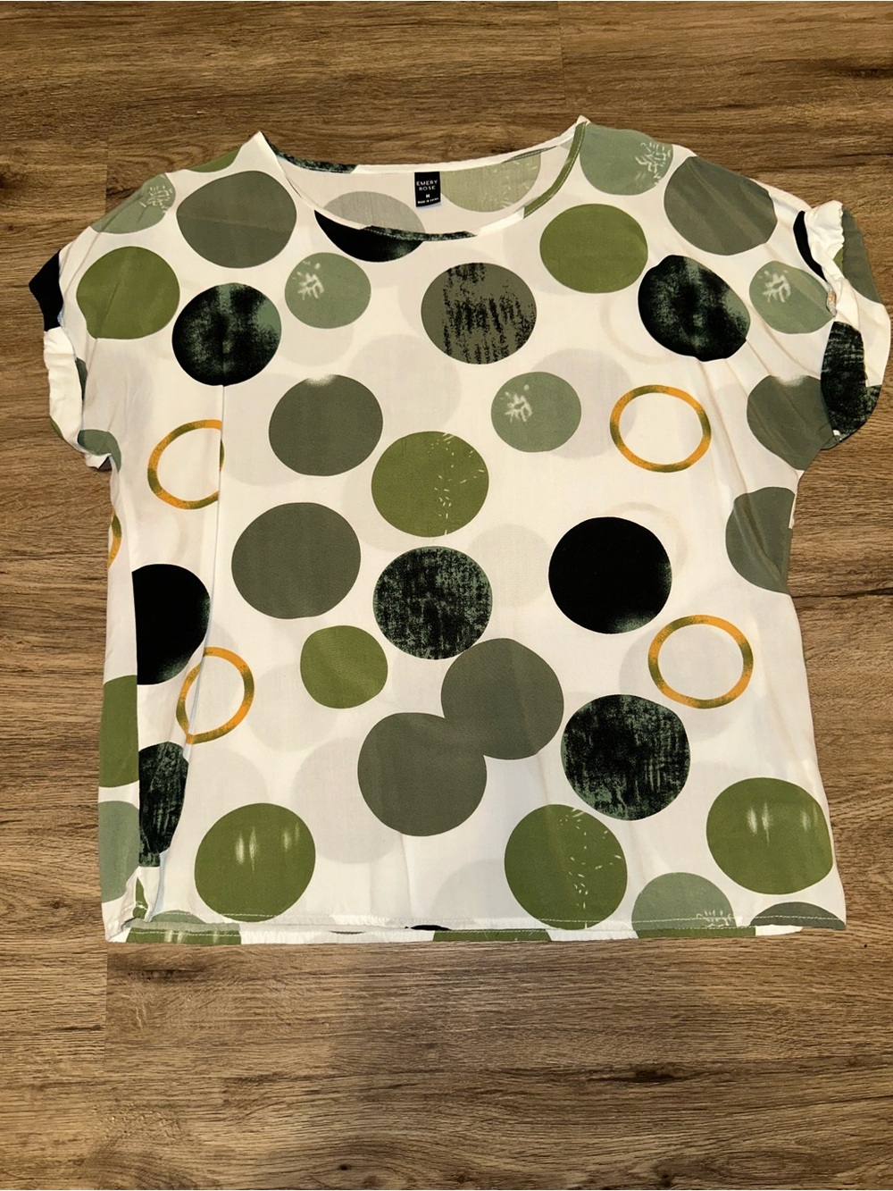 Polka Dot Short Sleeve Blouse in Green and White